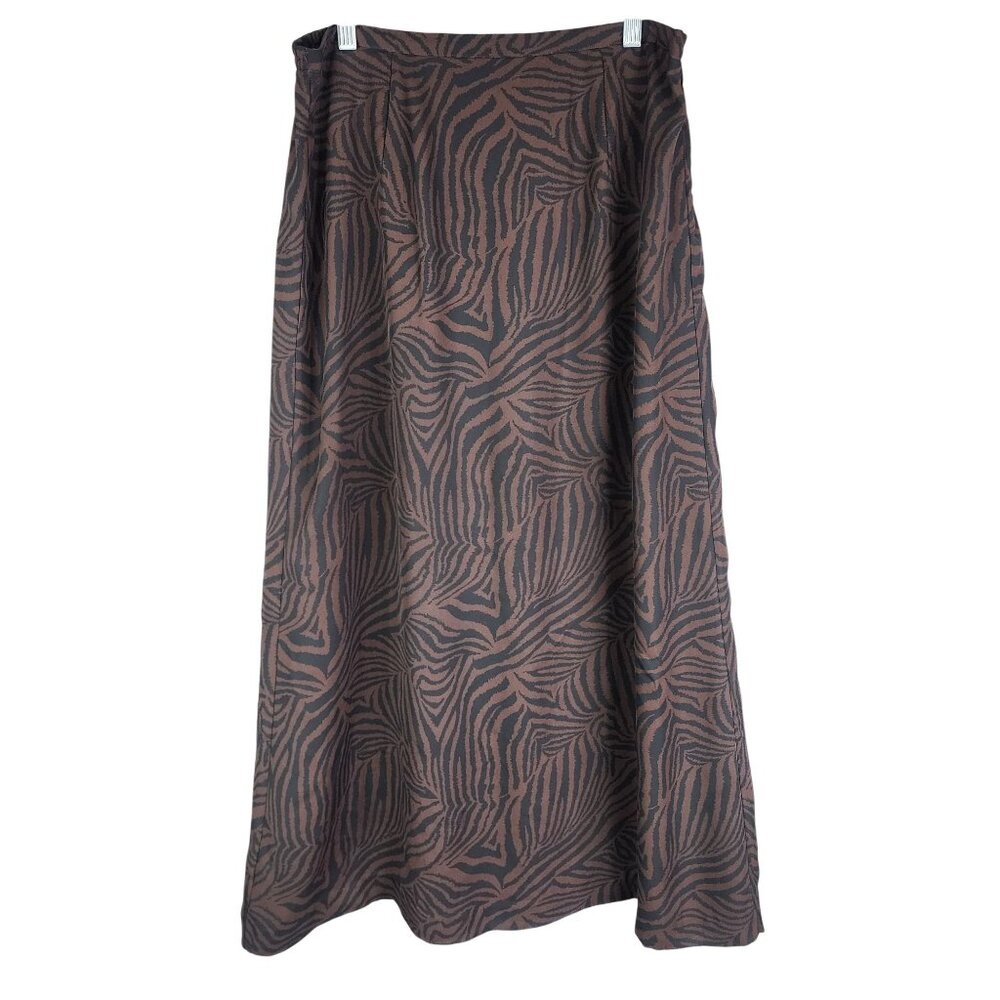 Womens Stonebridge Brown & Black Zebra Print Midi Skirt Polyester Size L